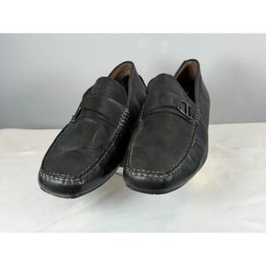 Madden Mash Mens 14 Black Perforated Leather Loafers Buckle Slip On